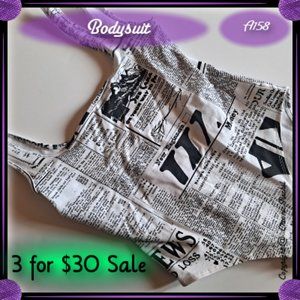 REPOSHED: White / Black Newsprint Bodysuit